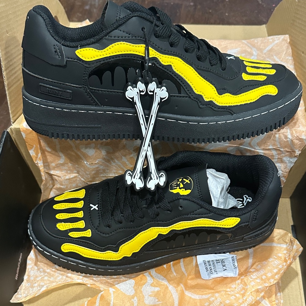 Black & Yellow Skull Accent Sneakers